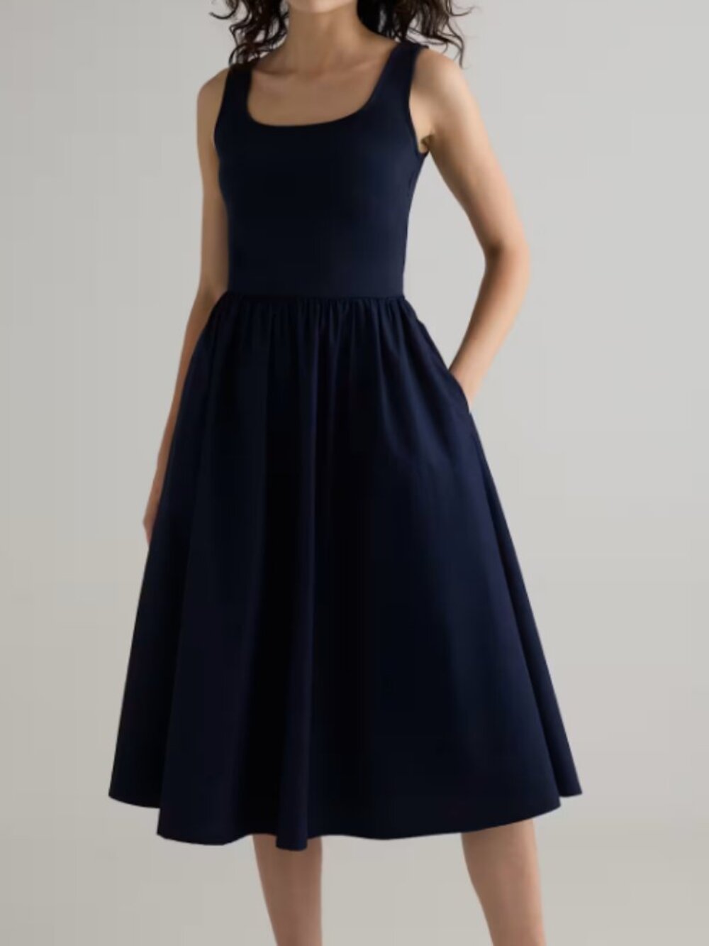 Quince Cotton Mixed Media Tank Dress Navy XL NWT